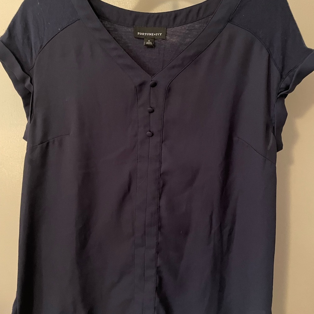 Blue Flutter Sleeve Buttoned Blouse